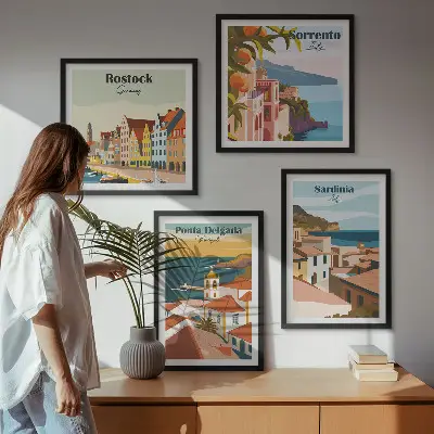 Widoki europejskich portów zestaw 4 obrazów w ramie