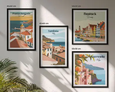 Widoki europejskich portów zestaw 4 obrazów w ramie