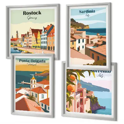 Widoki europejskich portów zestaw 4 obrazów w ramie