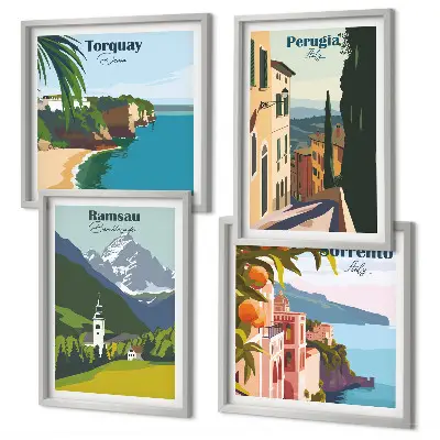 Górskie pejzaże i miasta poliptyk w ramie