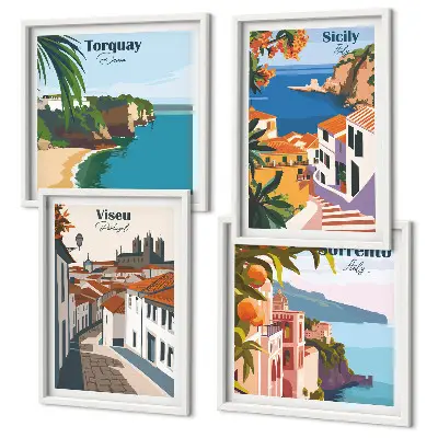Zestaw obrazów dekoracyjnych Retro ilustracje miast świata