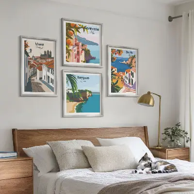 Zestaw obrazów dekoracyjnych retro ilustracje miast świata