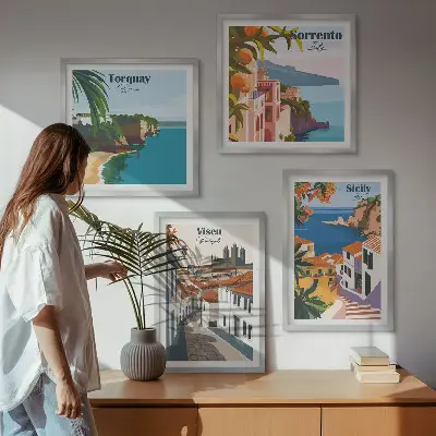 Zestaw obrazów dekoracyjnych retro ilustracje miast świata