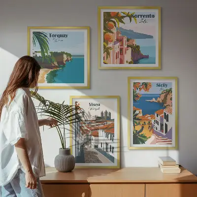 Zestaw obrazów dekoracyjnych retro ilustracje miast świata