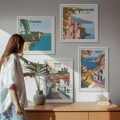Zestaw obrazów dekoracyjnych retro ilustracje miast świata
