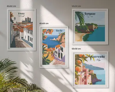 Zestaw obrazów dekoracyjnych retro ilustracje miast świata