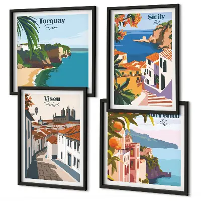 Zestaw obrazów dekoracyjnych retro ilustracje miast świata