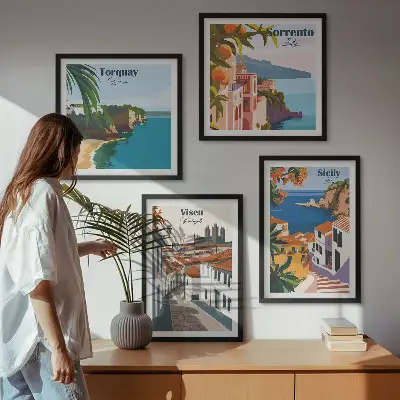 Zestaw obrazów dekoracyjnych retro ilustracje miast świata