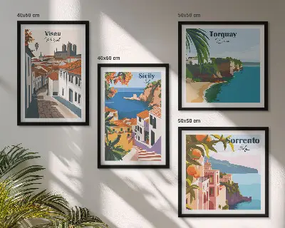 Zestaw obrazów dekoracyjnych retro ilustracje miast świata