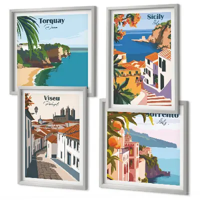 Zestaw obrazów dekoracyjnych retro ilustracje miast świata