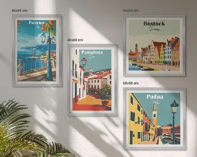 Miasta retro ilustracje zestaw 4 obrazów w ramie