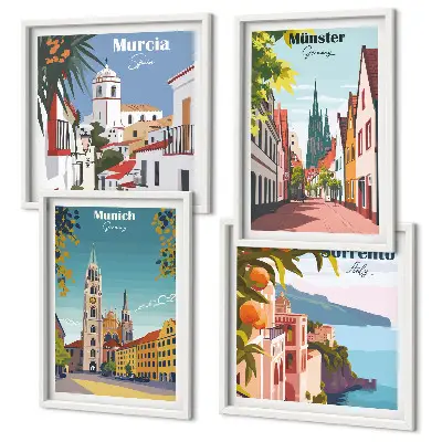 Poliptyk w ramie Miasta Europy kolorowe ilustracje