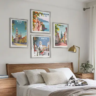 Miasta Europy kolorowe ilustracje poliptyk w ramie