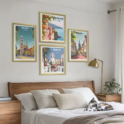 Miasta Europy kolorowe ilustracje poliptyk w ramie