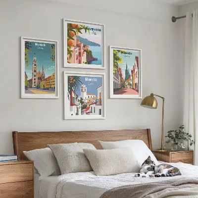Miasta Europy kolorowe ilustracje poliptyk w ramie