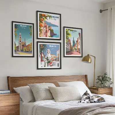 Miasta Europy kolorowe ilustracje poliptyk w ramie