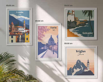 Zestaw 4 obrazów w ramie Góry retro architektura ilustracje