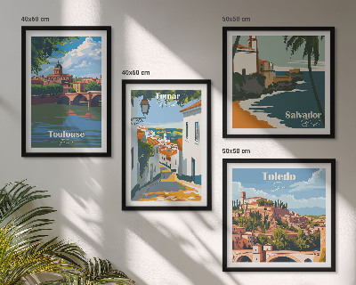 Poliptyk w ramie Grafiki miast w stylu retro