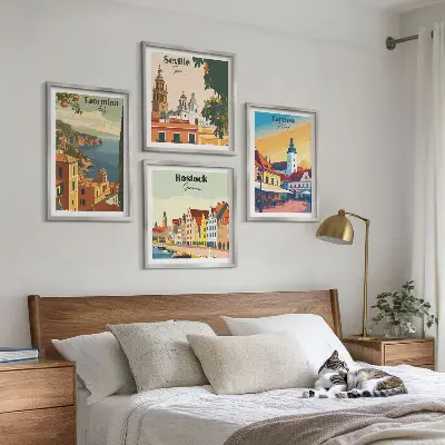 Zestaw obrazów dekoracyjnych z architekturą miast nadmorskich