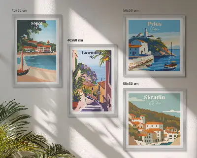 Nadmorskie miasta ilustracje poliptyk w ramie
