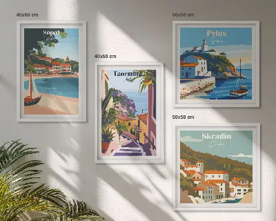 Nadmorskie miasta ilustracje poliptyk w ramie