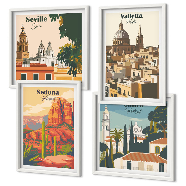 Zestaw obrazów dekoracyjnych Widoki miast retro Sedona Sintra