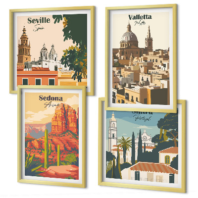 Zestaw obrazów dekoracyjnych Widoki miast retro Sedona Sintra