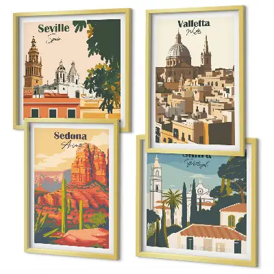 Zestaw obrazów dekoracyjnych z widokami miast w stylu retro Sedona Sintra