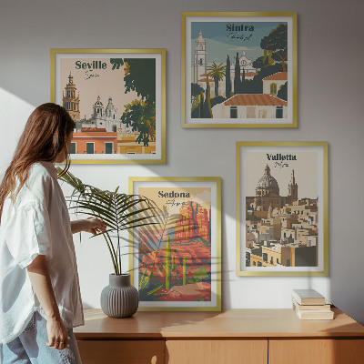 Zestaw obrazów dekoracyjnych Widoki miast retro Sedona Sintra