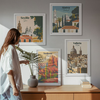 Zestaw obrazów dekoracyjnych Widoki miast retro Sedona Sintra