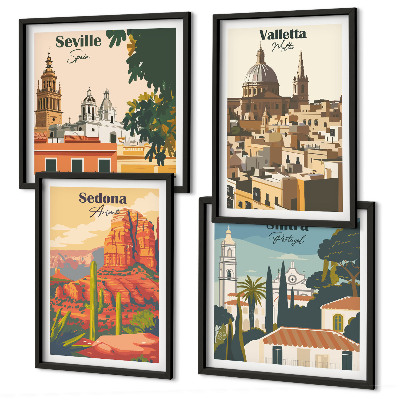 Zestaw obrazów dekoracyjnych Widoki miast retro Sedona Sintra