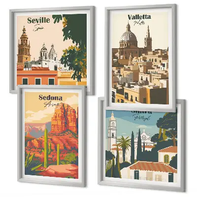 Zestaw obrazów dekoracyjnych z widokami miast w stylu retro Sedona Sintra