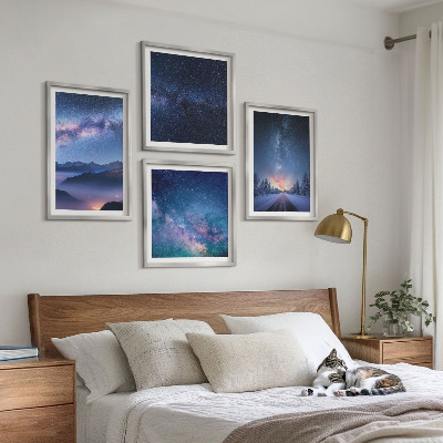 Zestaw 4 obrazów w ramie Nocne niebo góry kosmos zimy