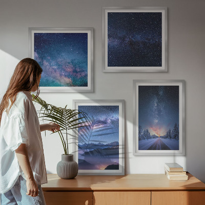 Zestaw 4 obrazów w ramie Nocne niebo góry kosmos zimy
