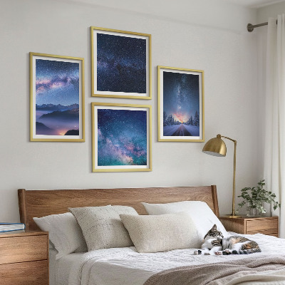 Zestaw 4 obrazów w ramie Nocne niebo góry kosmos zimy