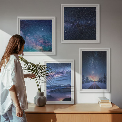 Zestaw 4 obrazów w ramie Nocne niebo góry kosmos zimy