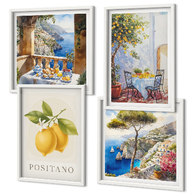 Zestaw 4 obrazów w ramie Widoki Positano cytryny architektura