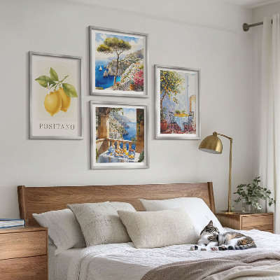 Zestaw 4 obrazów w ramie Widoki Positano cytryny architektura