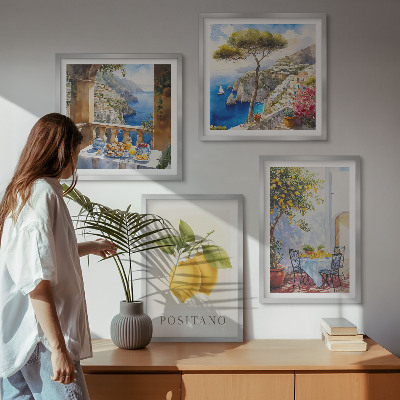 Zestaw 4 obrazów w ramie Widoki Positano cytryny architektura