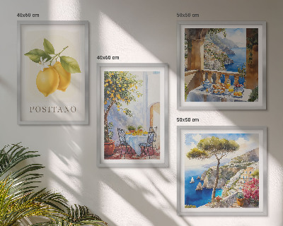 Zestaw 4 obrazów w ramie Widoki Positano cytryny architektura