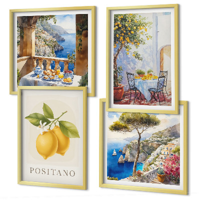 Zestaw 4 obrazów w ramie Widoki Positano cytryny architektura