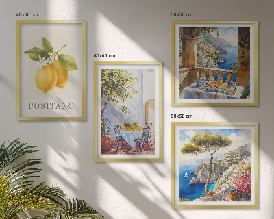 Zestaw 4 obrazów w ramie Widoki Positano cytryny architektura