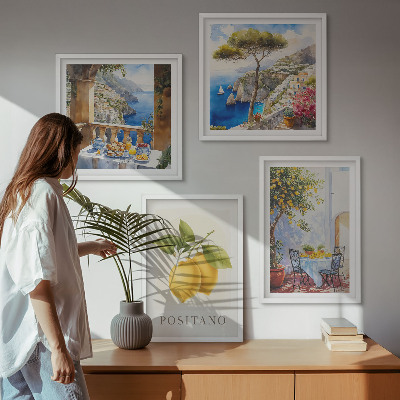 Zestaw 4 obrazów w ramie Widoki Positano cytryny architektura