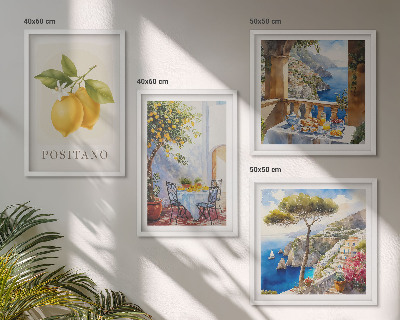 Zestaw 4 obrazów w ramie Widoki Positano cytryny architektura