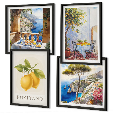 Zestaw 4 obrazów w ramie Widoki Positano cytryny architektura
