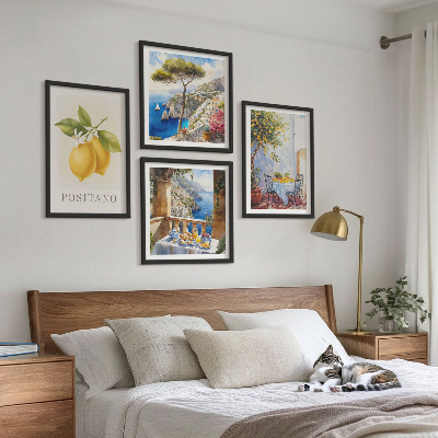 Zestaw 4 obrazów w ramie Widoki Positano cytryny architektura