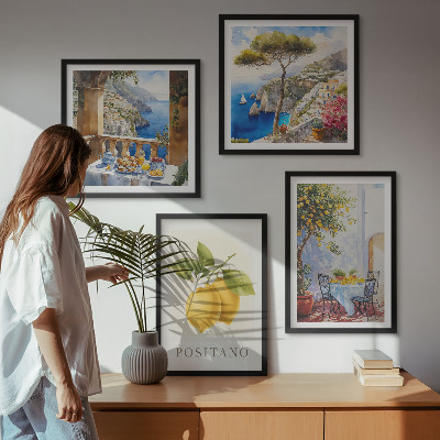 Zestaw 4 obrazów w ramie Widoki Positano cytryny architektura