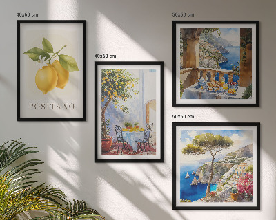 Zestaw 4 obrazów w ramie Widoki Positano cytryny architektura