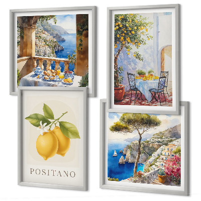 Zestaw 4 obrazów w ramie Widoki Positano cytryny architektura
