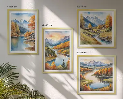 Jesienne góry rzeka domek poliptyk w ramie